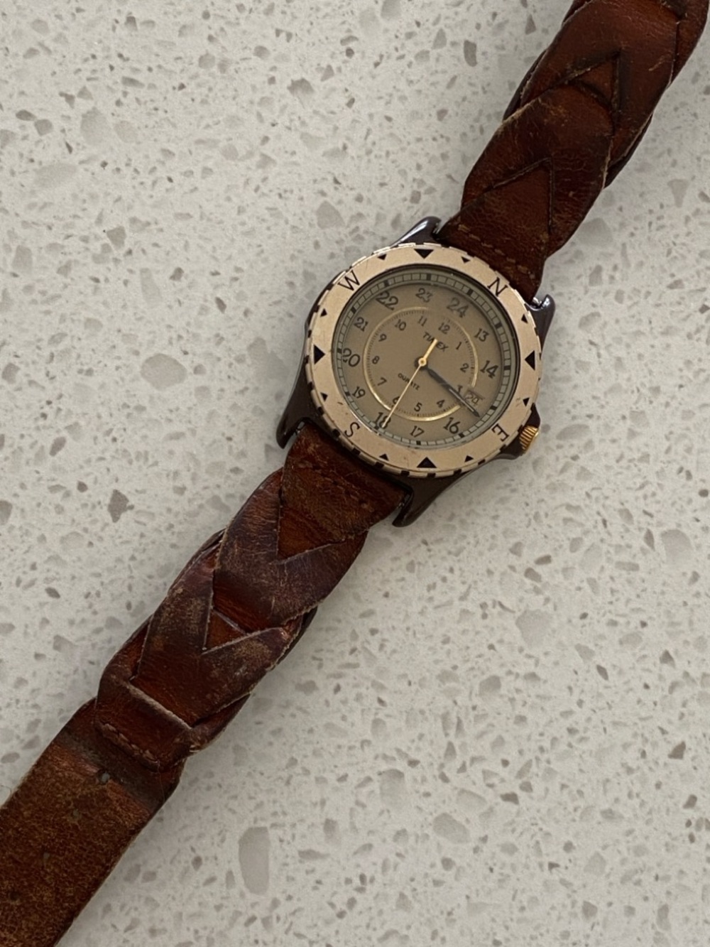 Timex Brown Braided Leather Strap Watch safari vintage